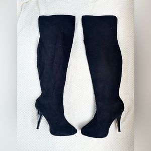 WORN ONCE! Thigh-high heeled black boots!